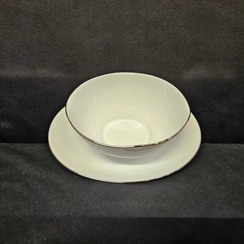 Noritake‎ China Amy 2154 Gravy Boat with attached underplate, Platinum Band